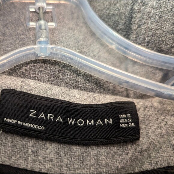 ZARA A-line Wool Duffle Coat jacket Gray detachable faux Fur Hood pockets size S - Picture 14 of 16